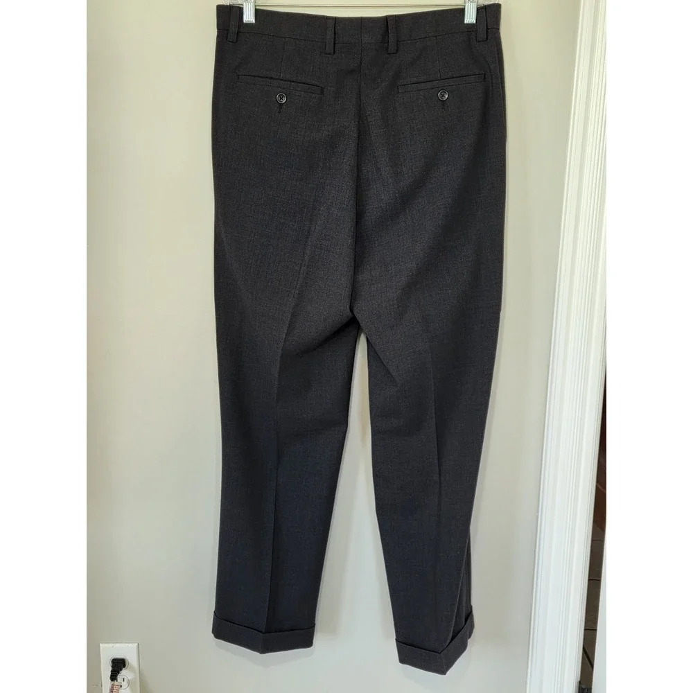 Milano Men's Pleated Cuffed Dress Pants Trousers 34x30 Wool Loose Black